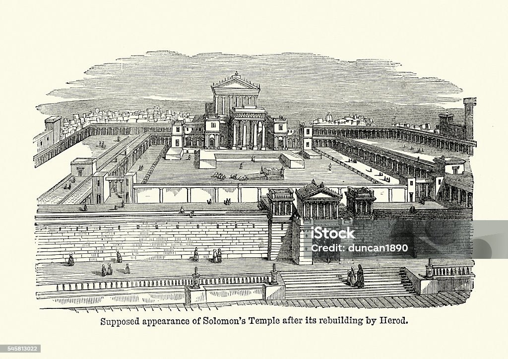 Vintage engraving of Solomon's Temple. According to the Hebrew Bible, Solomon's Temple, also known as the First Temple, was the Holy Temple in ancient Jerusalem.